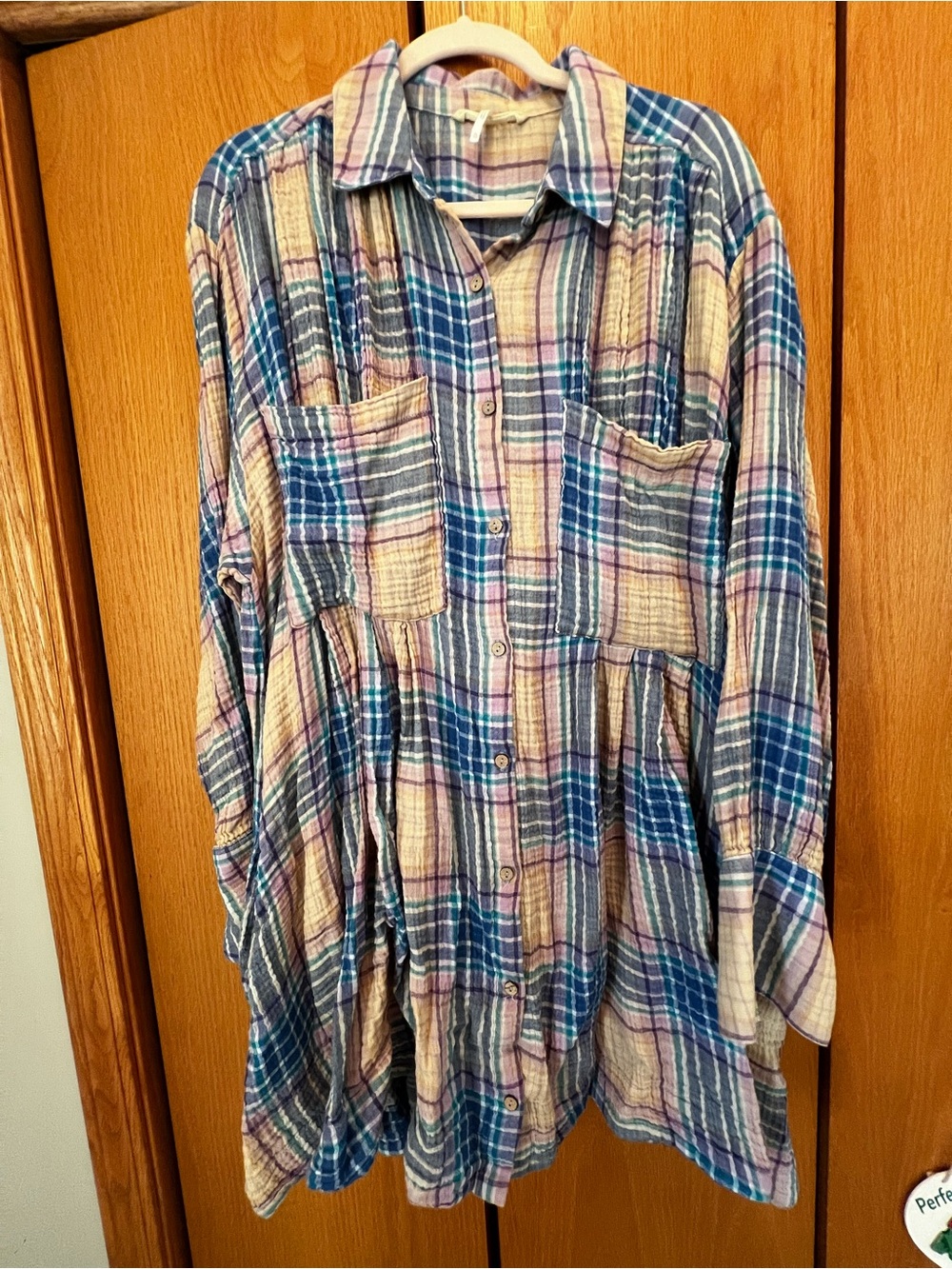 Free People XL Plaid Button-Down Shirt/Dress with Pockets